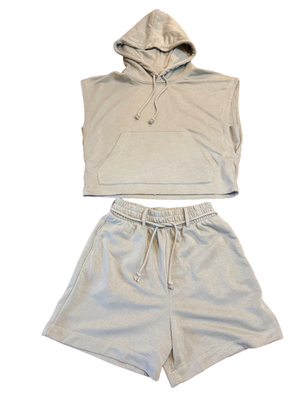Zara Women's Sage Sleeveless Hoodie and Shorts Set Size S - Picture 3 of 4